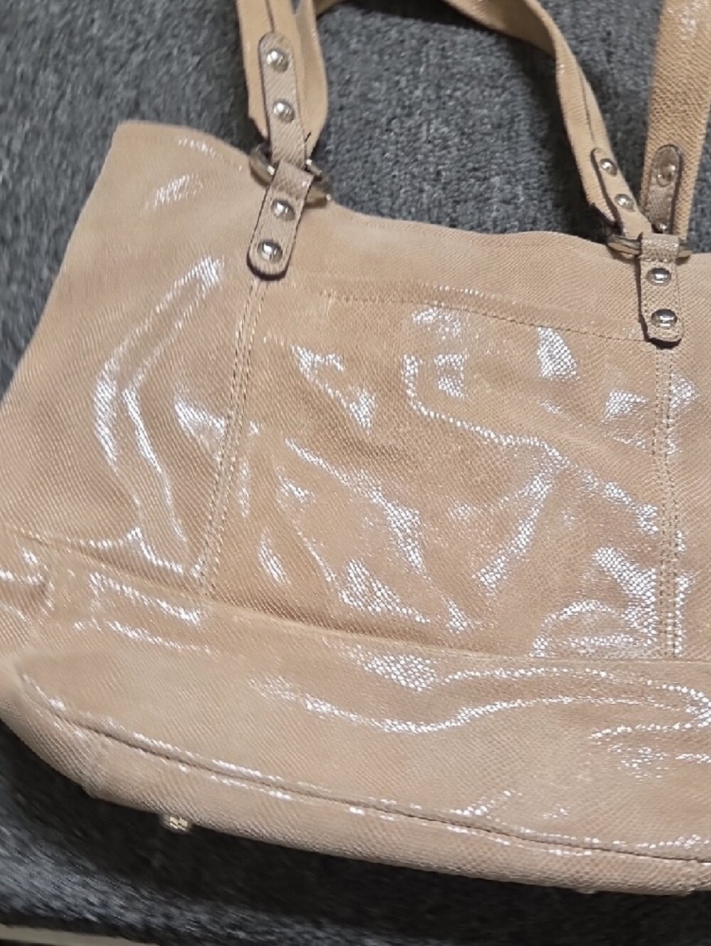 B Makowsky Shiny Taupe Leather Tote with Double Handles - Picture 7 of 10